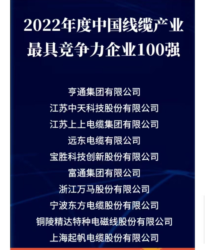 2022年度中國(guó)線(xiàn)纜產(chǎn)業(yè)最具競(jìng)爭(zhēng)力企業(yè)10強(qiáng)